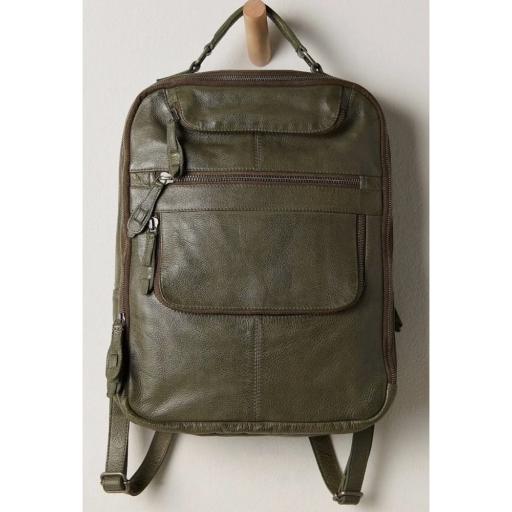 Free People Olive Green Leather Backpack